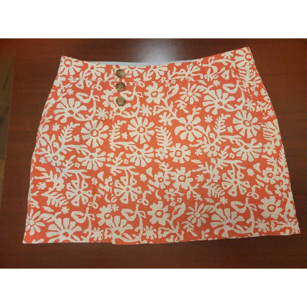 Lands End Size 16 Floral Mini Skort Coral Orange White Cotton A-Line Skort